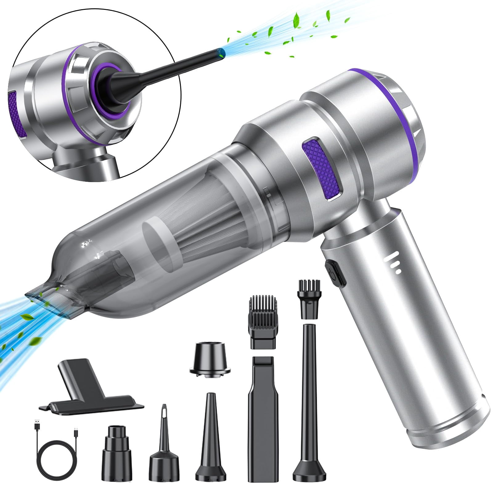 Godboat Portable Cordless Car Vacuum Cleaner, High Power 22000PA Car Vacuums 4 in 1 Compressed Air Duster & Air Blower & Pump Hand Held Vacuum with Brushless Motor for Cars Home Office
