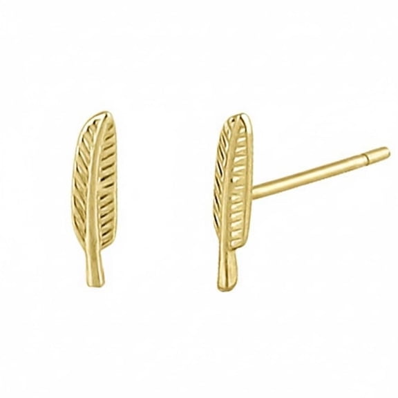 Vinali 14K Solid Gold Tiny Feather Stud Earrings - 0.29in