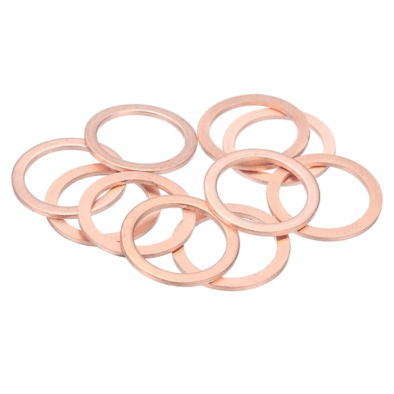 Uxcell M18 Copper Flat Washers, (18mm ID 24mm OD 1.5mm Thick, Purple) (14 Pcs), Sealing Ring Automotive Drain Plug Gaskets Flat Oil Crush Washer Spacers, Suit for - Fasten Screws/Faucets