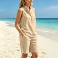 thumbnail image 5 of LEKWK 2 Piece Sets for Women Summer Sleeveless Stand Collar Button Tank Tops and Elastic Waist Shorts Loose Fit Solid Fashion Beach Vacation Casual Outfits, 5 of 9
