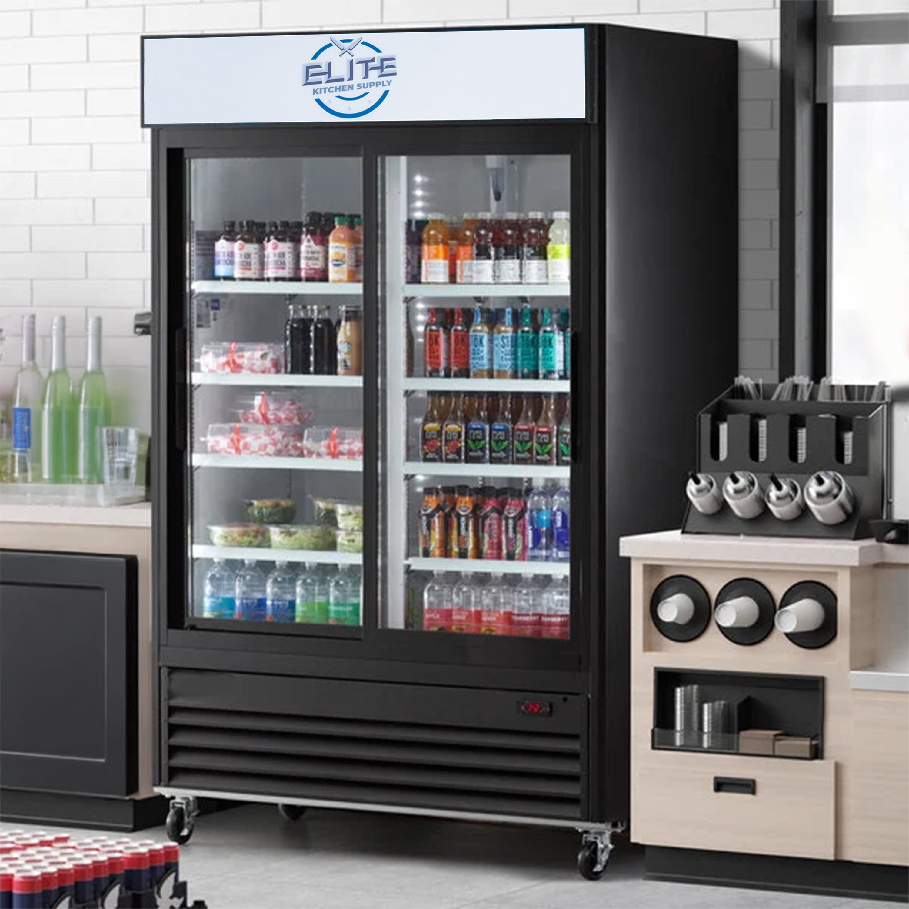 NSF 54" 2-Door Sliding Glass Door Beverage Refrigerator, 39 Cu.Ft. Commercial Merchandiser Cooler, R290