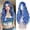 Blue Mixed Grey, variant on Haloo Pink Wigs with Curtain Bangs for Women - Long Wavy Middle Part Natural Looking Synthetic Hair Wig for Daily Party Cosplay Costume, 26 Inch