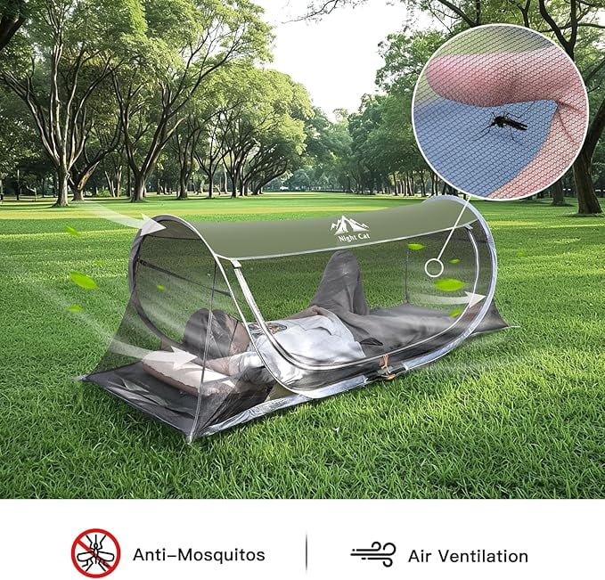 Night Cat Pop-up Mosquito Tent: 1 Person Camping Tent with Bug Screen Net