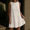 thumbnail image 5 of aohooy Linen Mini Dress for Women Casual Crew Neck Sleeveless Mini Dresses Loose Summer Cotton Flowy Pleated Tiered Beach Sundress Beige,L, 5 of 8