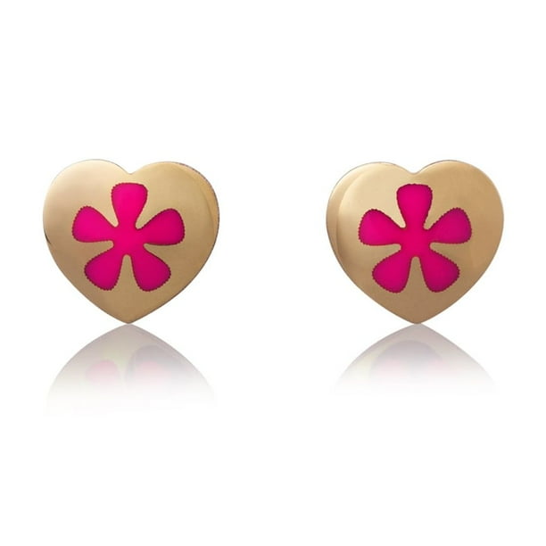 Aretes de oro 14k GIALLO Broquel Corazón esmaltado de oro amarillo brillante