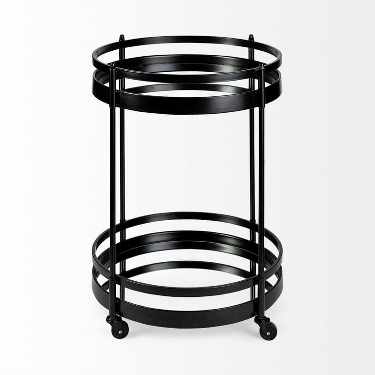 Cyclider Black Metal With Two Mirror Glass Shelves Bar Cart Cyclider Black Metal With Two Mirror Glass Shelves Bar Cart