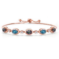 Gem Stone King 18K Rose Gold Plated Silver Green Mystic Topaz and London Blue Topaz Bracelet for Women | 5.00 Cttw | Gemstone November Birthstone | Oval 7X5MM | Fully Adjustable 9 inch