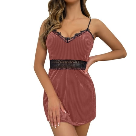 

Zuwimk Lingerie For Women Sexy Naughty Women Satin Lingerie Nightgown Sexy Silk Nighty Side Slit Lace Babydoll Chemise Pink S