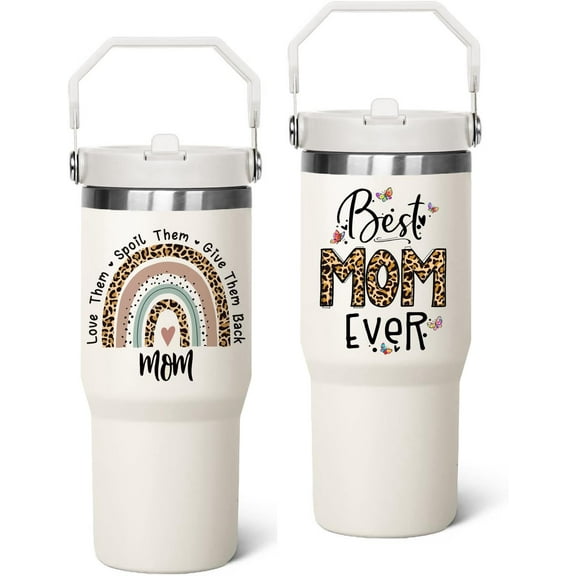 30 oz Mom Tumbler with handle Lid and Straw,Best Mom Ever Vacuum Insulated Travel Coffee Mug CupTumbler,Mothers Day Gifts from Daughter Birthday Gifts for Mom