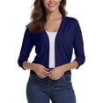 thumbnail image 6 of Essential Open Front Cropped Cardigan for Women, Soft Knit 3/4 Sleeve Bolero Shrug - Lightweight Solid Color Layering Top for Office Work Casual Spring Summer Dark Blue M, 6 of 6