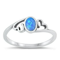 CHOOSE YOUR COLOR Chic Blue Simulated Opal Wholesale Ring 925 Sterling Silver Hearts Band CZ Female Size 9