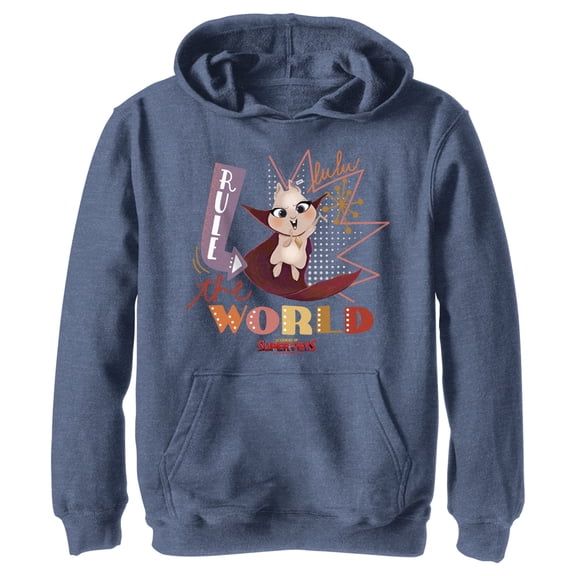 Boy's DC League of Super-Pets Lulu Rule The World  Pull Over Hoodie Navy Blue Heather X Large