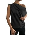 thumbnail image 2 of pimelu Womens Tops Tops for Women 2024 One Shoulder Lightweight Silky Satin Ruched Tops Summer Fashion Solid Shirt Girls Slash Neck Short Sleeve Shirts, 2 of 7
