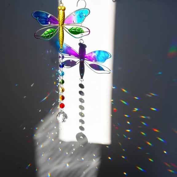 Metal Stained Glass Hummingbird Dragonfly Wind Chime Suncatcher Hanging Garden Yard Window Decor Ornament Outdoor