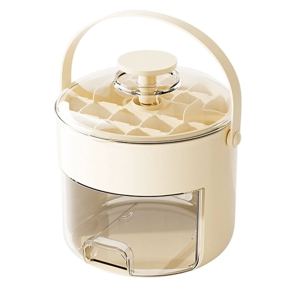 Elapind Compact Ice Trays with Lid And Bin, Mini Press-Type Ice Maker for Freezer, Space-Saving Small Ice Bucket with Tongs for Rv, Office, Mini Ice Trays & Water Bottles,Beige