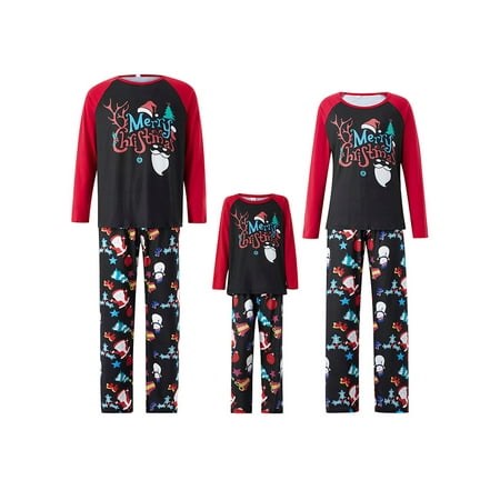 

xkwyshop Family Matching Christmas Pajamas Set Women Men Kids Santa Print Sleepwear Nightwear Black Mom XL