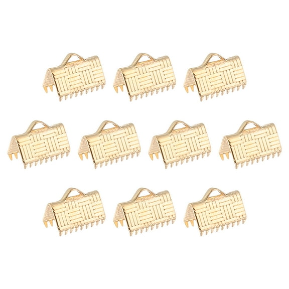 Uxcell 150Pcs Ribbon End Crimp Clamps, 10mm Plaid Tail Clip for DIY Accessories, Gold