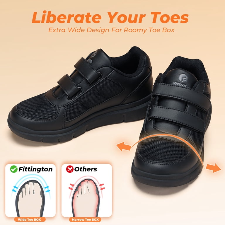 FitVille Extra Wide Walking Shoes for Men with Adjustable Strap