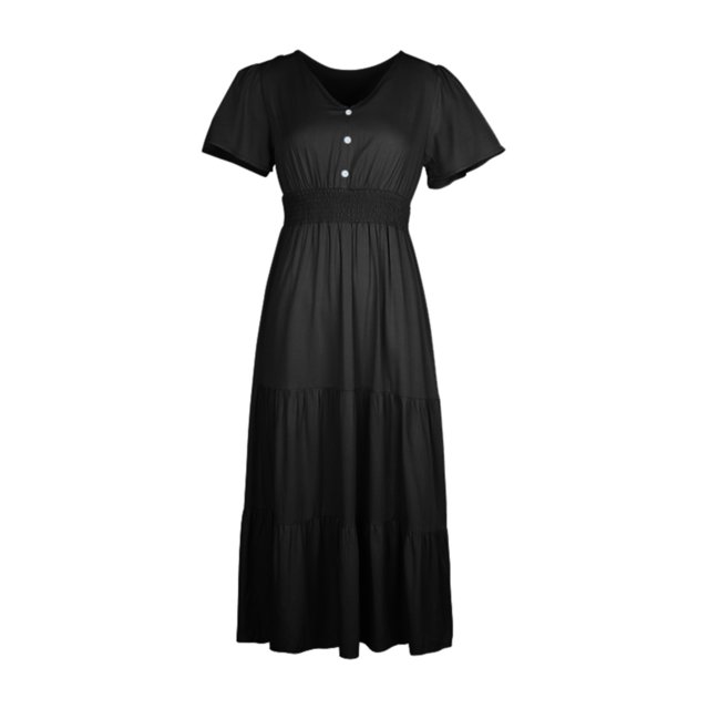 adviicd Robes pour Femmes Robe d'Été Imprimée en Dentelle Contrastée Col Rond Sans Manches Ligne Courte Noire,m