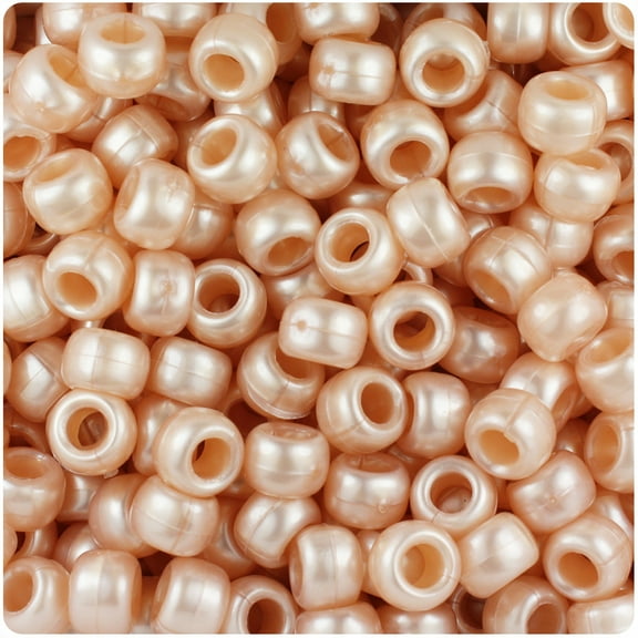 BeadTin Light Peach Pearl 9mm Barrel Pony Beads (500pc)