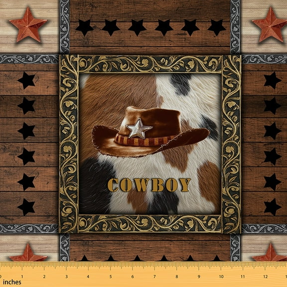 Castle Fairy Southwestern Cowboy Fabric by the Yard 1 Yard, Brown Cow Print Home Decor Fabric by the Yard, Star Barn Door Sewing Fabric