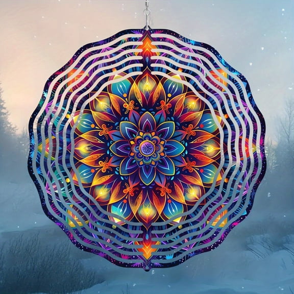 HELLOYOUNG 10inch Colorful Mandala Wind Spinner Laser-Cut Kinetic Metal Art | 360° Indoor/Outdoor Rotating Decor | Geometric Garden Gift Decorative Signs & Plaques.