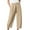 Khaki, variant on Fesfesfes Linen Pants for Women Casual Solid Color Pockets Elastic Waist Band Trousers Comfortable Straight Leg Capri Pants