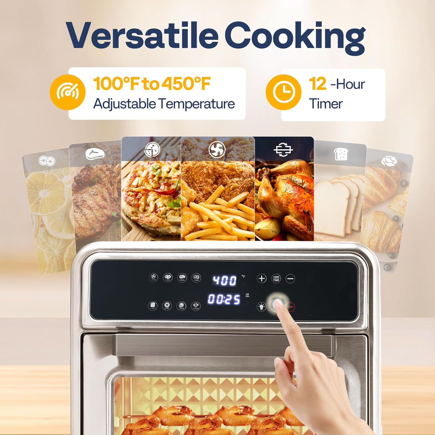 SPECSTAR 21 Qt Air Fryer Toaster Oven Combo, 8-in-1 Convection Oven Countertop with Rotisserie and Dehydrator, Stainless Steel Digital Air Fryer Oven with 7 Accessories, 1800W