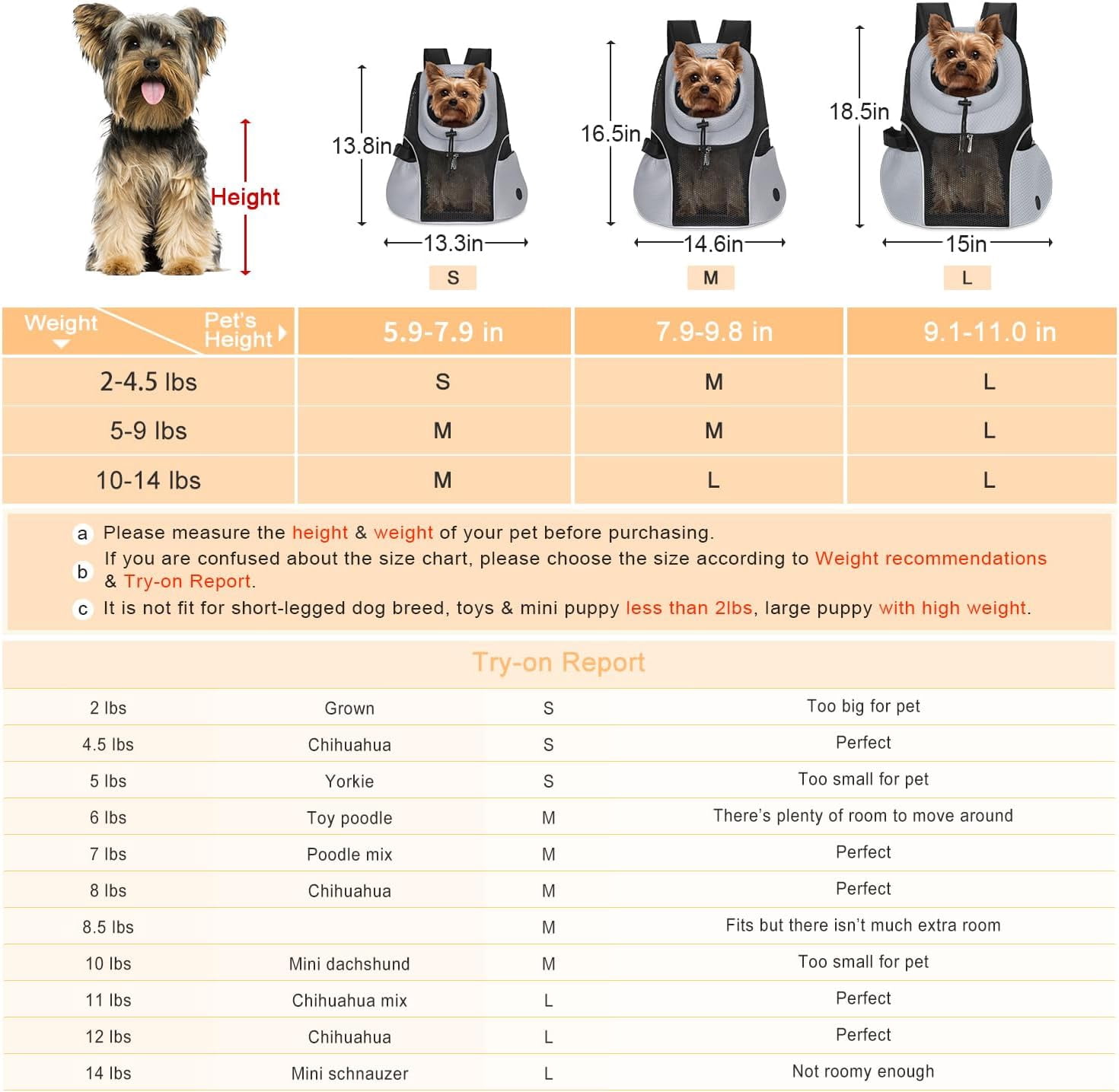Pet Dog Carrier Backpack Small Dog Front Backpack Ventilated Mesh Dog Travel Back