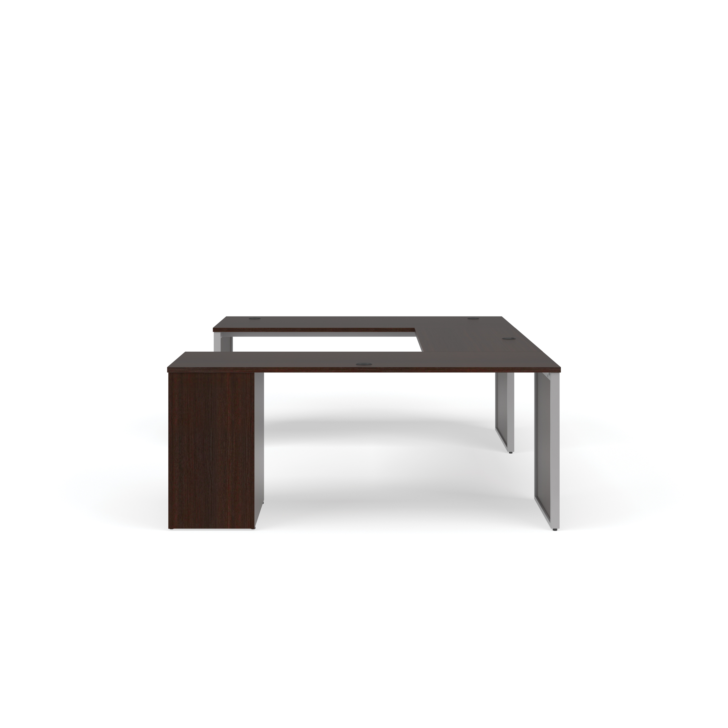 OFM Fulcrum Series Office Furniture Set, 72" U-Shaped Desk with Bridge, Credenza, 3-drawer Filing Cabinet, Leg Panels, in Espresso