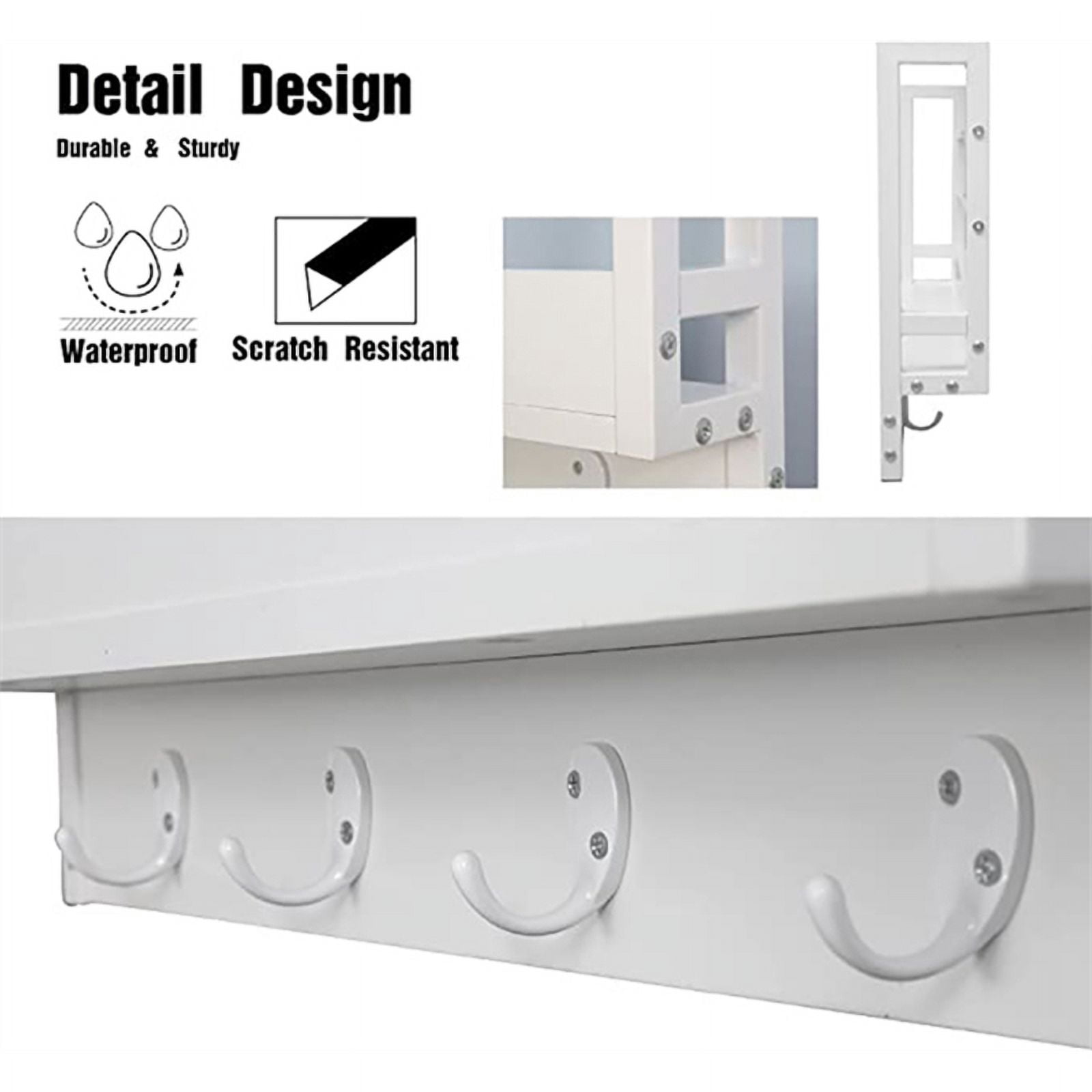 JJS Floating Book Shelf Coat Rack, Wall Mounted Storage Shelves with Coat Hooks Key Holder for Entryway Hallway Bathroom Living Room Bedroom, White, Set of 2…