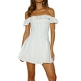 thumbnail image 1 of FOCUSNORM Robe Mini pour Femmes Sans Manches Dos Nu Épaules Dénudées à Volants Robe Trapèze pour Cocktail, 1 of 8