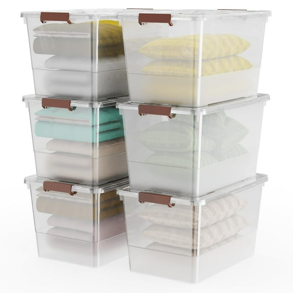 WYT 53 Quart Clear Storage Bins with Lids, Plastic Stackable Storage Box with Latch, 6-Pack