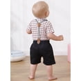 thumbnail image 5 of CARETOO Baby Boy Clothes Suit Romper Plaid Shirt Shorts Suspender Pants Formal Set 0-18 Months 3pcs, 5 of 12