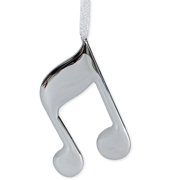 Broadway Gift Silver Double 8th Notes Music Instrument Replica Christmas Ornament, Size 4 inch