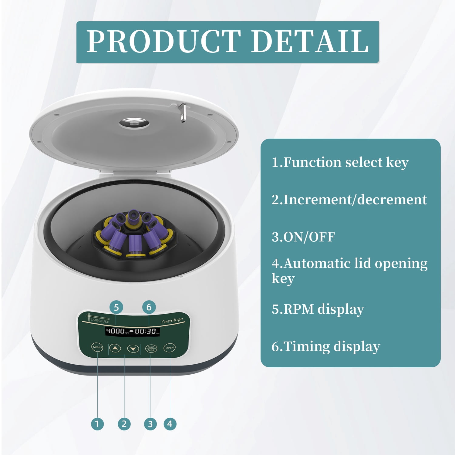 LABHOUSE PRP Centrifuge Machine 8x2ml/5ml/10ml & 4x15ml Benchtop Centrifuge, Digital Speed 500-4000rpm 1717xg RCF with Timer 30sec-99min for Labs, PRP Kits, and School Use