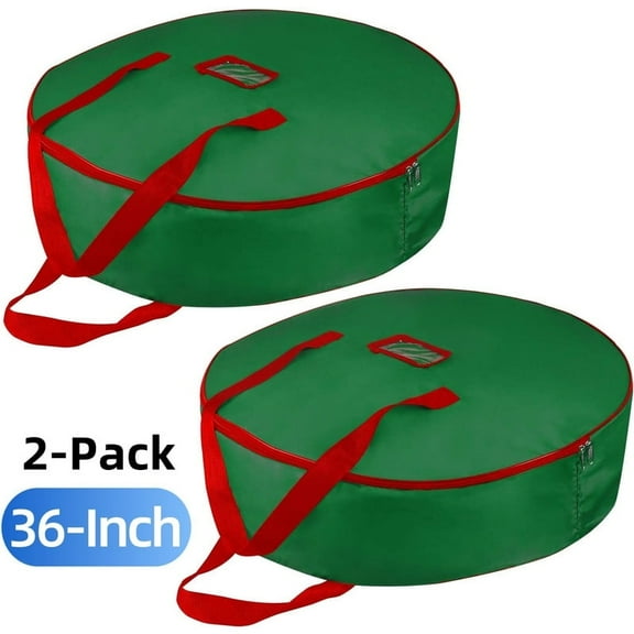 Active Mind Ltd 2-Pack 36 Inch Heavy Duty Wreath Storage Bag - Artificial Christmas Wreath Container with Dual Zipper & Handles,Tote Bin for Garland,Holiday Seasons,Green