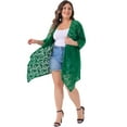 thumbnail image 3 of DARING DIVA Plus Size Fall 3/4 Sleeve Lightweight Lace Cardigan 1X Dark Green, 3 of 6