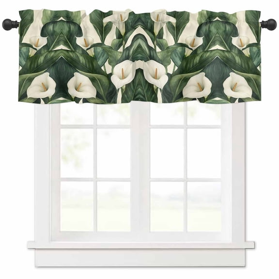 nqOlkjepod Green White Botanical Farmhouse Short Window Curtain Valances, Watercolor Vintage Flower Rod Pocket Kitchen Valances for Living Room Bedroom Bathroom Cafe, 1 Panel - 42" x 12"