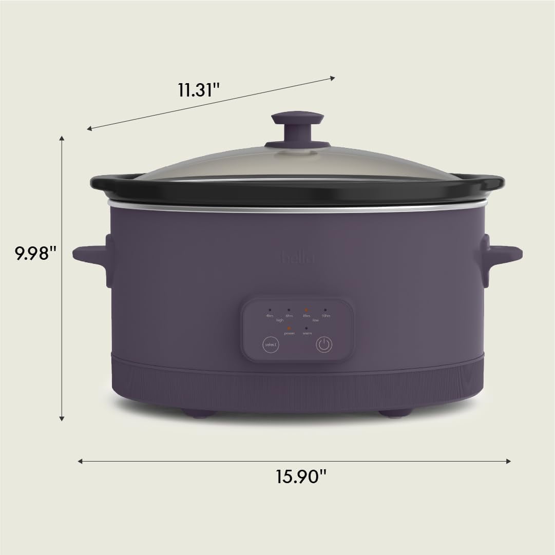 bella 6 Qt Digital Programmable Slow Cooker with Ceramic Nonstick Coating, Adjustable Temperature & Cooking Time, Dishwasher Safe Pot & Tempered Glass Lid, Plum