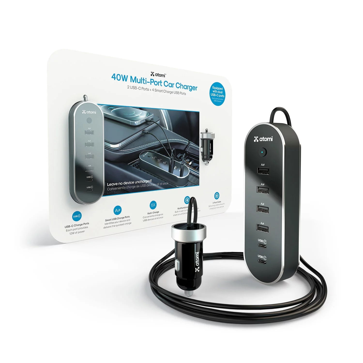 Atomi 40W MultiPort Car Charger