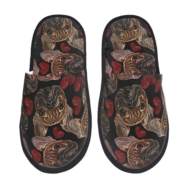 Balery Hearts and French Bulldog Pantuflas de Casa de Felpa Silenciosas con Diseño Estampado, Zapatillas Cómodas Antideslizantes de Algodón para Interior-Large