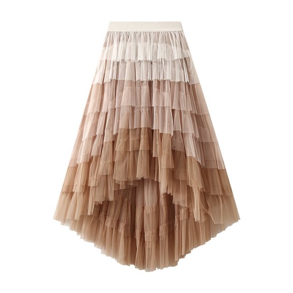 Tiqkatyck Womens Fashion Skirts for Women Clearance, Women's Tulle Skirt Ruffle Layered Mesh A Line Tiered Tutu Prom Wedding Long Womens Skirts, Long Skirts for Women Beige