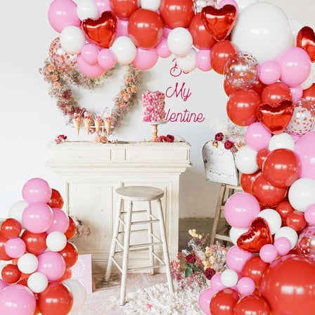 Valentine's Day Balloons Arch Kit Garland, Red and Pink Balloons Arch, Balloon Decorations for Anniversary Birthday Wedding