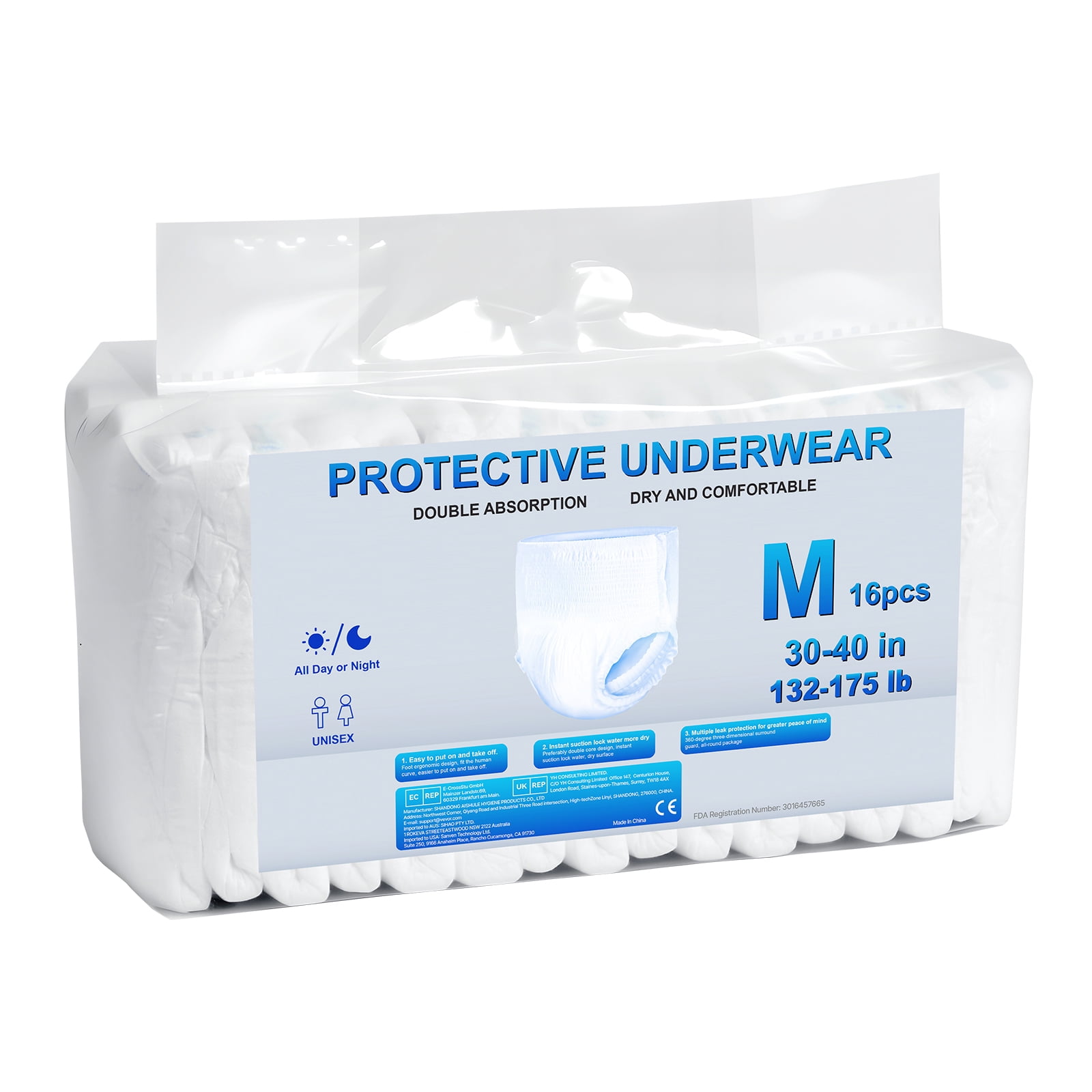 KFFKFF Unisex Adult Incontinence Briefs, Superior Absorption Capacity, Disposable Pull-on Diapers for Adults with Secure Leg Cuffs & Moisture Alert - Medium Size, Total 64 Units (Four Packs of 16)