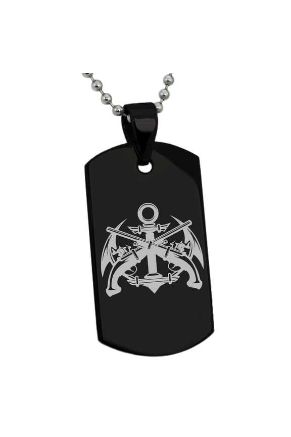 Stainless Steel Pirate Anchor & Pistols Emblem Engraved Dog Tag Pendant Necklace