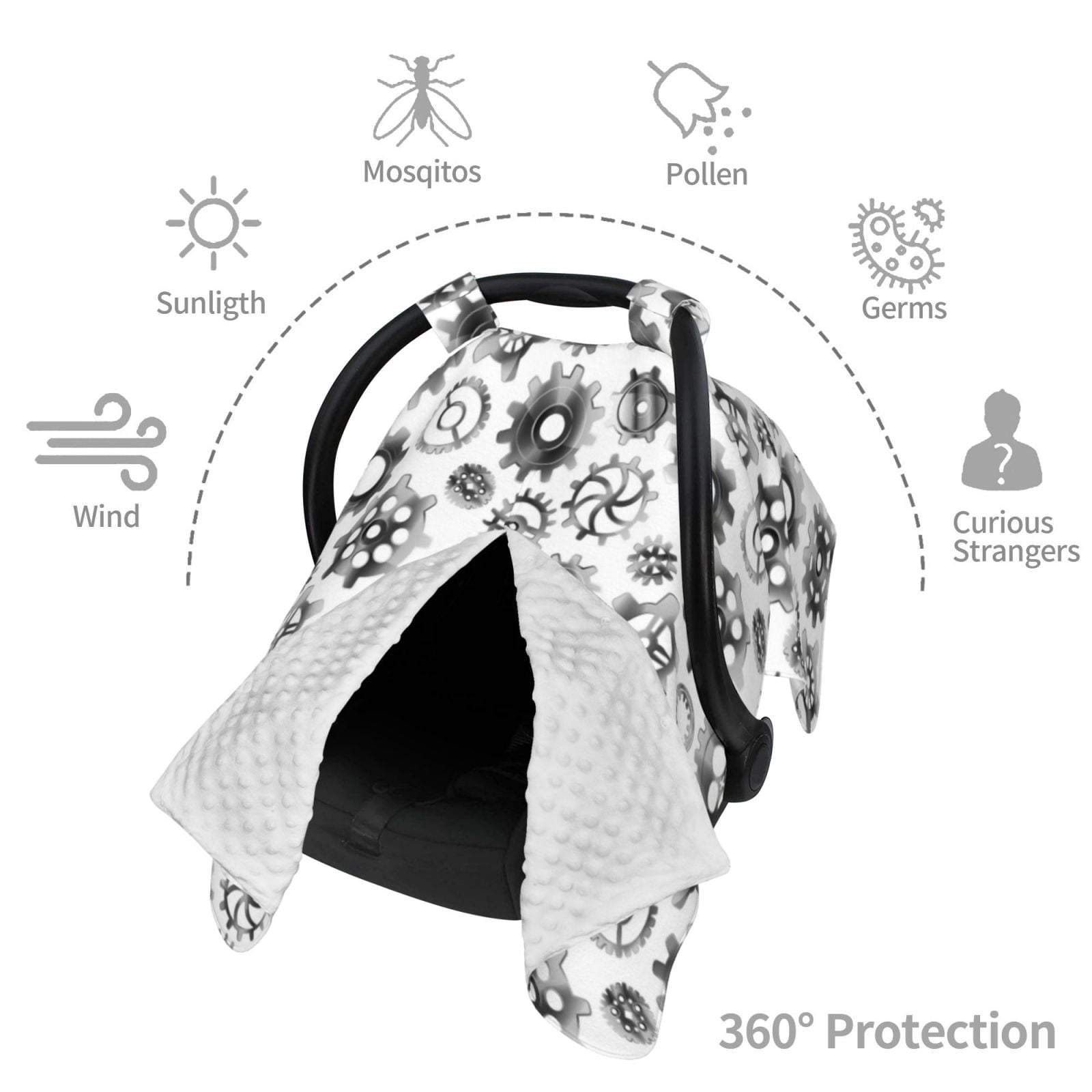 Car Seat Cover Baby - silver Gear Pattern Breathable Infant Car Seat Cover for Baby Carseat, Lightweight Comfort Baby Essentials Must Haves Newborn Stuff for Girl Boy