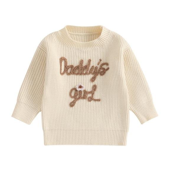 Baby Girls Knitted Sweater Casual Cute Letter Embroidery Warm Long Sleeve Pullover Infant Knitwear for Toddler