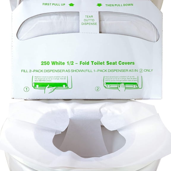 Biodegradable Half-Fold Toilet Seat Covers 250Pk. Self-Flushing, Disposable Potty Papers Keep Toilets Clean and Family Healthy. Mess-Free Paper Safety Covers for Commercial, Home, Travel and Kids Use
