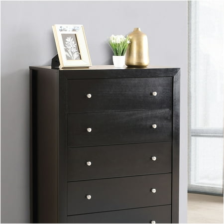 JERFIT 5-Drawer Chest Dresser with Dovetail Drawers Black Wood Bedroom Storage Organizer for Clothes Modern Bedroom Furniture